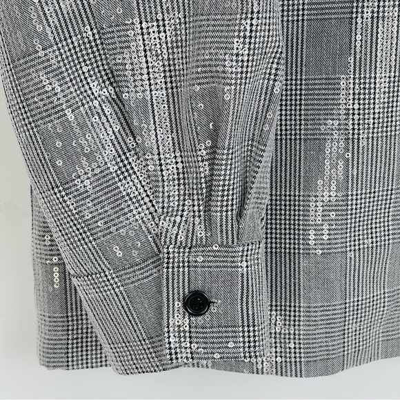 BAGATELLE Avec Les Filles Clear Sequin Shimmer Plaid Jacket Oversize Boxy Fit - Picture 5 of 12